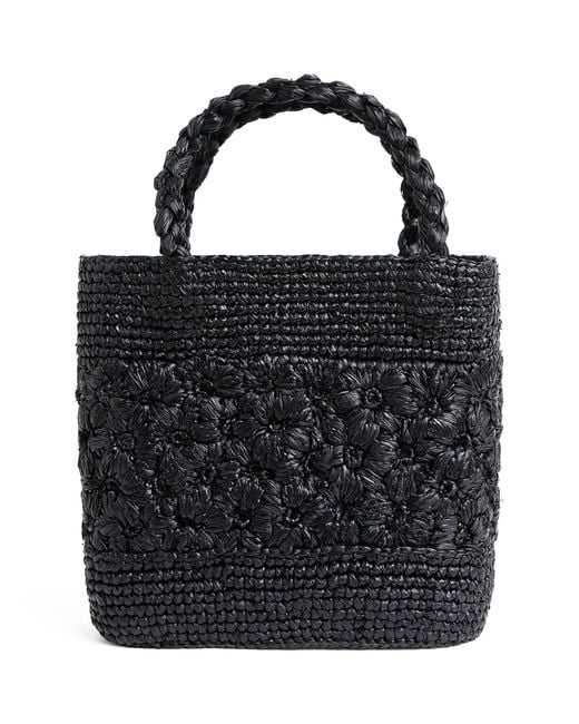 Rixo Black Raffia Milana Top-Handle Bag