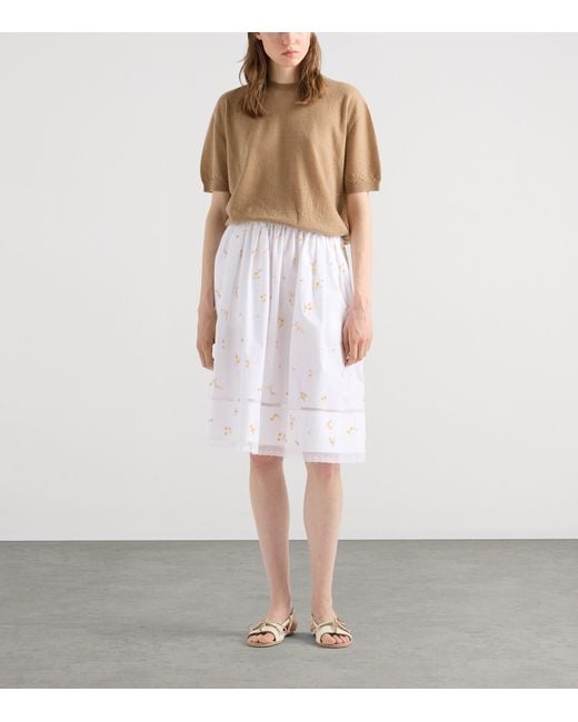 Prada White Cotton Poplin Embroidered Midi Skirt