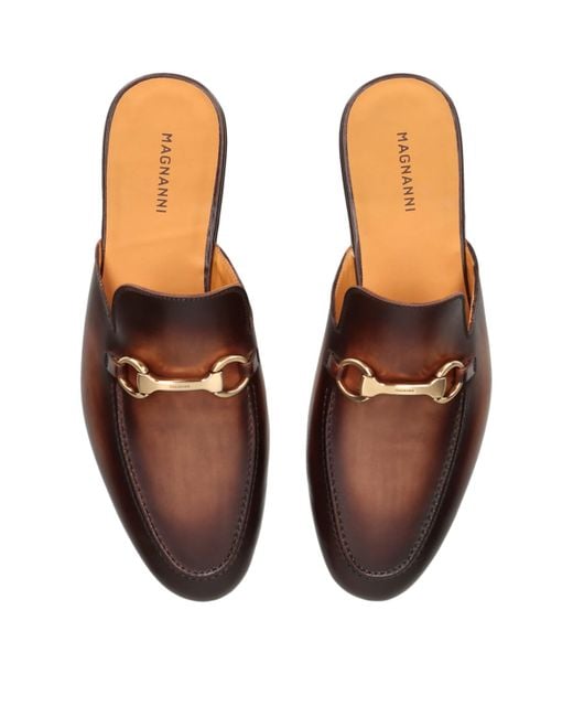 Magnanni Shoes Brown Leather Horsebit Mules for men