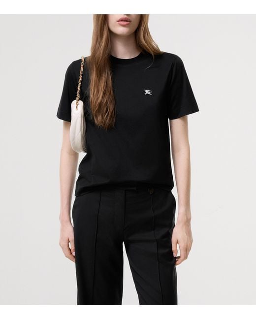 Burberry Black Cotton Embellished Ekd T-Shirt