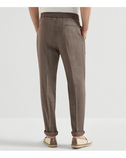 Brunello Cucinelli Brown Drawstring Leisure Trousers for men