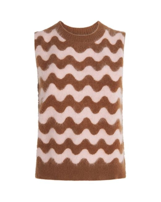 ME+EM Brown Brushed Cashmere Stripe Sweater Vest