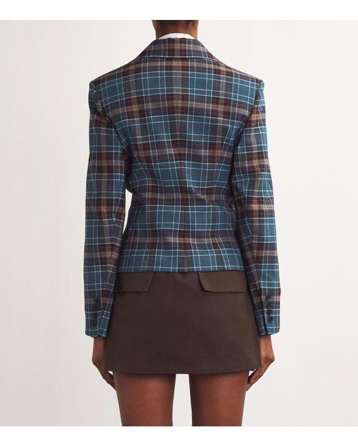 Claudie Pierlot Blue Wool-Blend Check Blazer