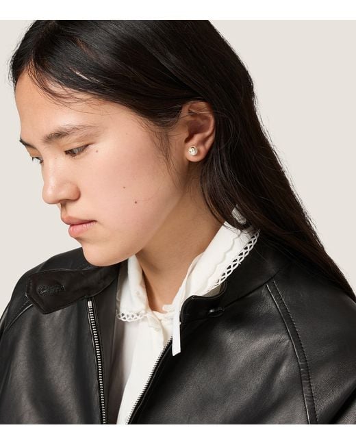 Miu Miu Metallic Faux Pearl Logo Stud Earrings