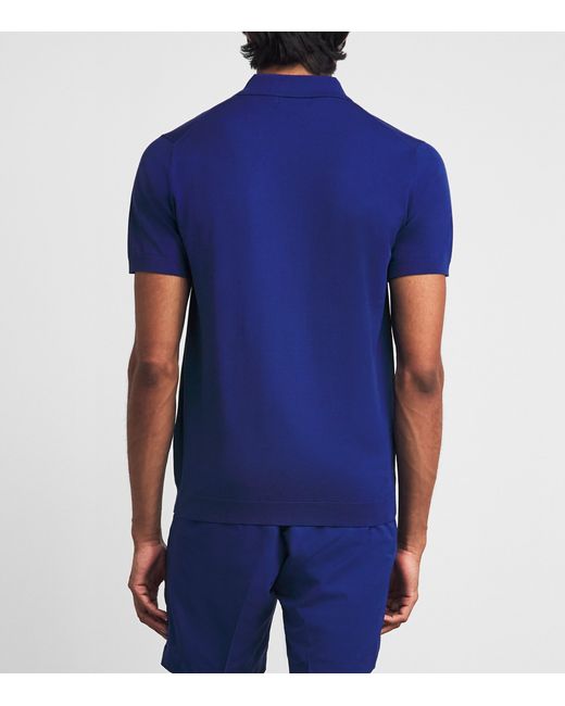 J.Lindeberg Blue Knitted Ridge Polo Shirt for men