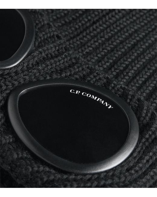 C P Company Black Wool Goggle Beanie for men