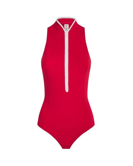 Hunza G Red Upf 50+ Half-Zip Katya Swimsuit