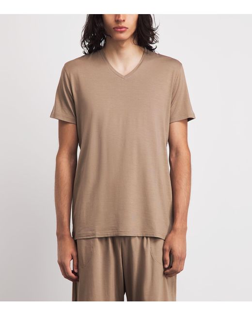 Derek Rose Brown Basel V-Neck Lounge T-Shirt for men