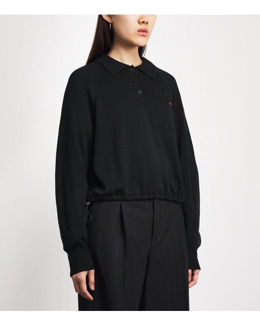 Sandro Black Wool-Blend Polo Sweater