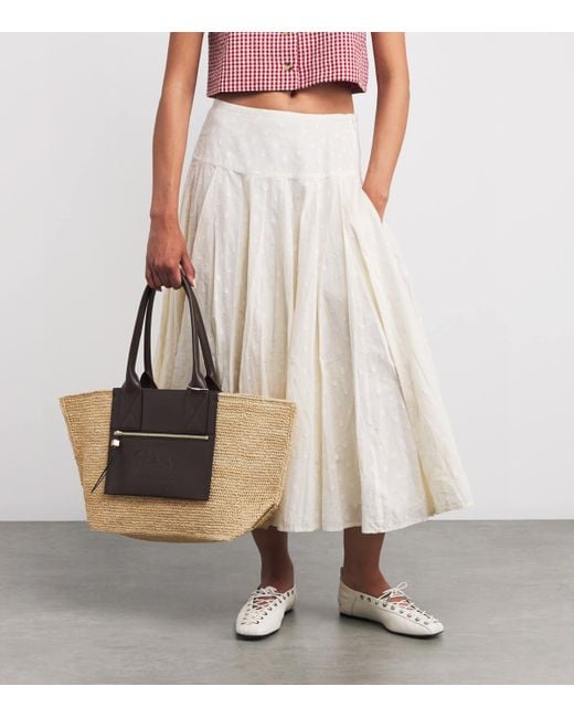 Ganni Brown Medium Raffia-Leather Tote Bag