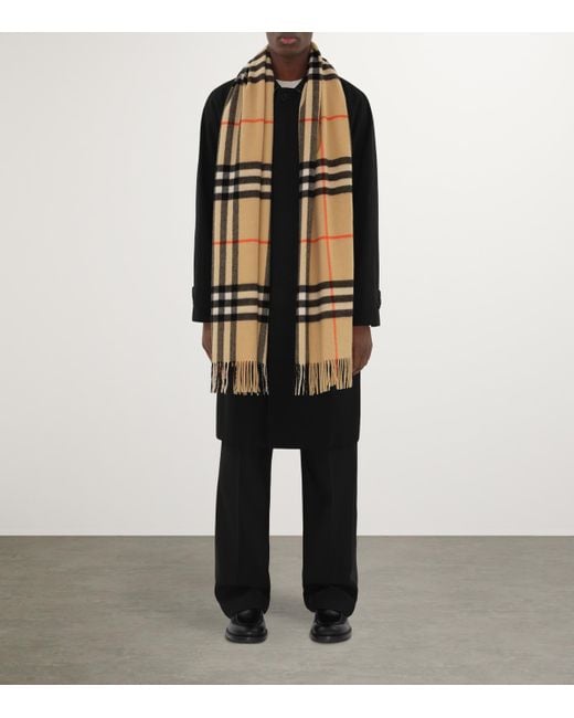 Burberry Natural Wide Cashmere Check Scarf