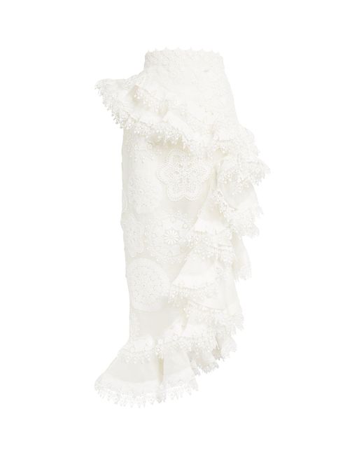 Zimmermann White Asymmetric Lace Midi Skirt