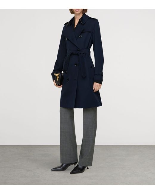Burberry Blue Gabardine Kensington Heritage Trench Coat
