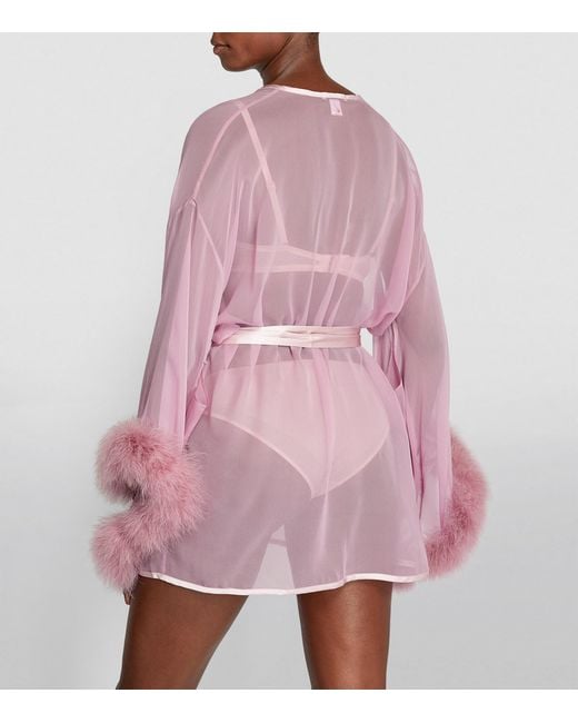 Gilda & Pearl Pink Silk Marabou Feather-Trimmed Diana Robe