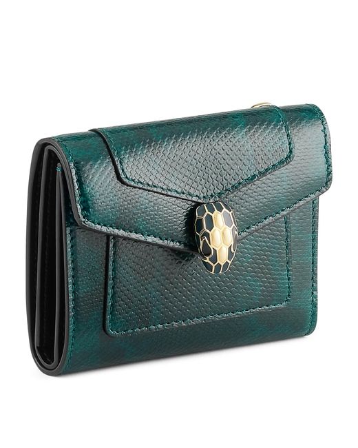 BVLGARI Green Leather Serpenti Forever Compact Wallet