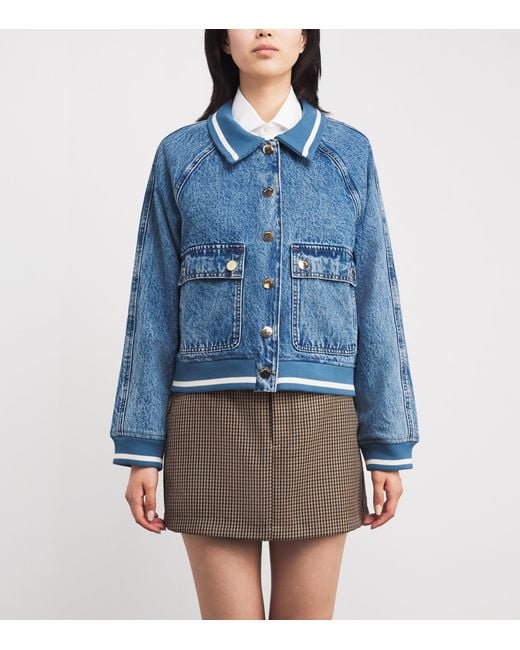 Sandro Blue Rib-Trim Denim Jacket