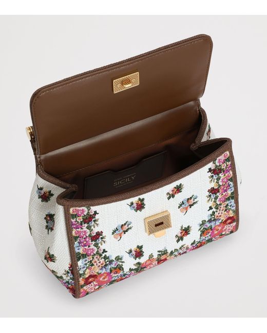 Dolce & Gabbana Embroidered Floral Sicily Top-Handle Bag