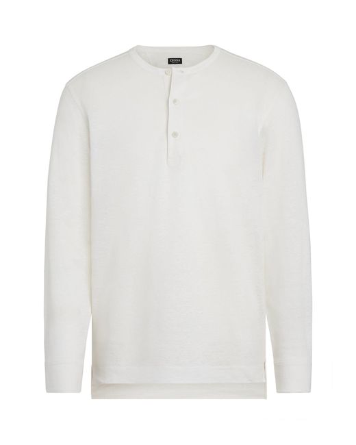 Zegna White Linen Henley T-shirt for men