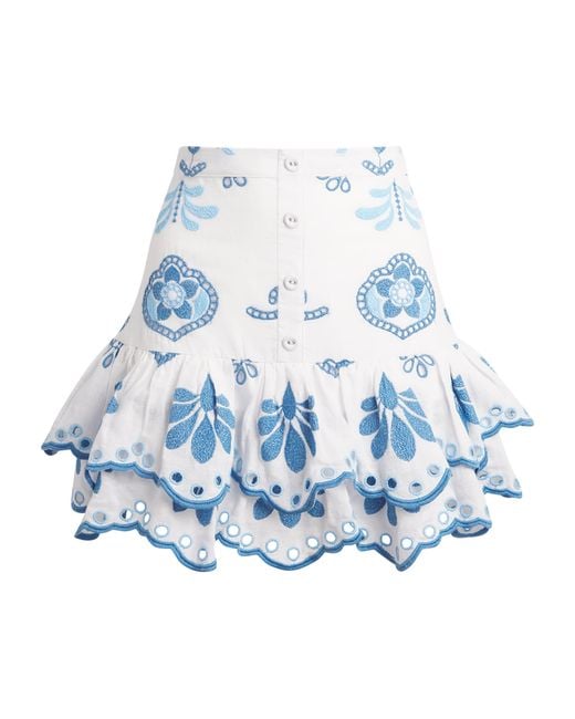 Charo Ruiz Blue Embroidered Leora Mini Skirt