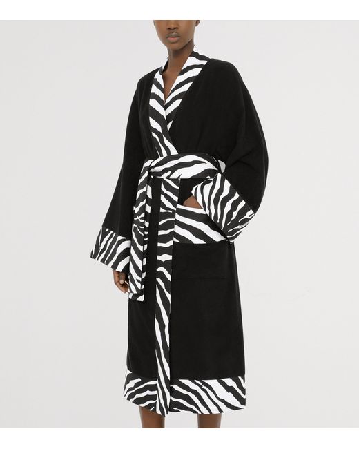 Dolce & Gabbana Black Terry Cotton Zebra Print Robe