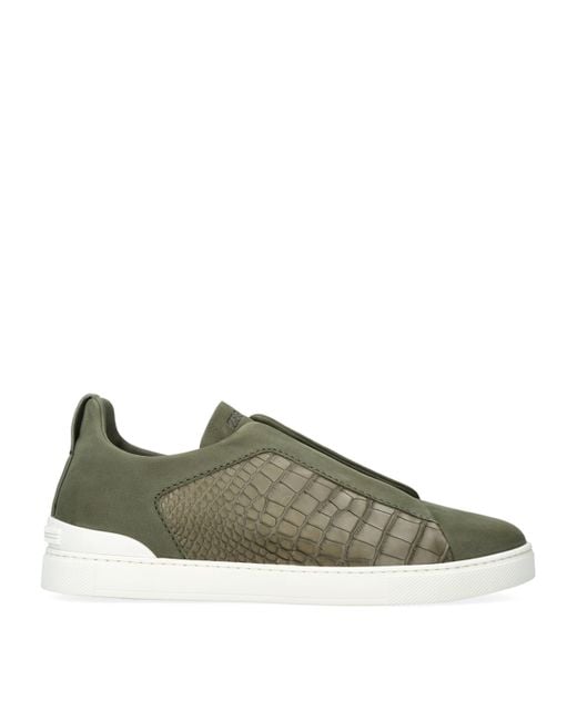 Zegna Green Crocodile Leather Triple Stitch Secondskin Sneakers for men