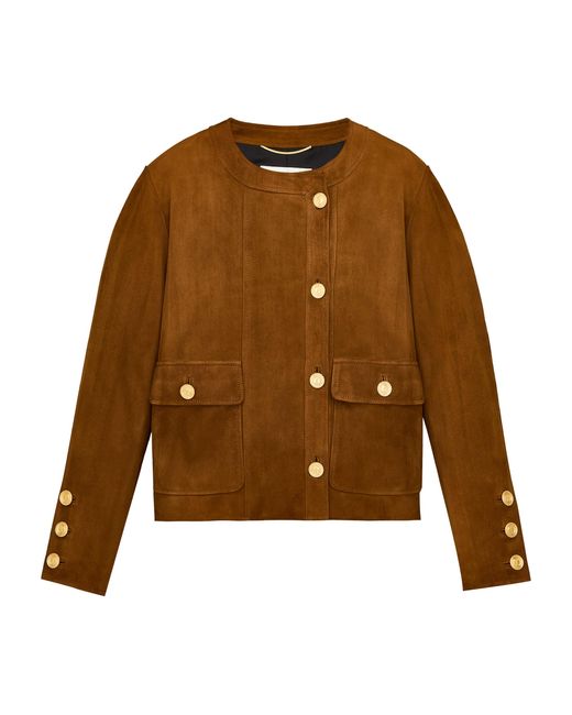 Saint Laurent Brown Suede Cassandre-Button Jacket