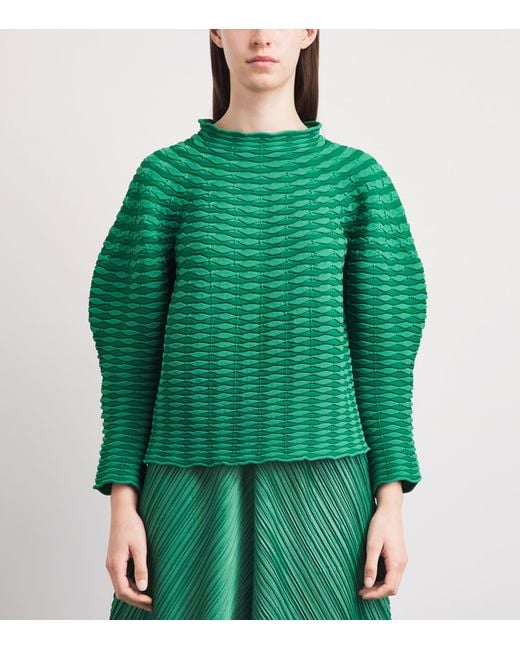 Pleats Please Issey Miyake Green Colourful Mushroom Knit Top