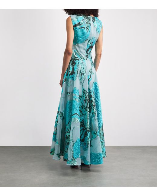 Talbot Runhof Blue Cloque Metallic Gown