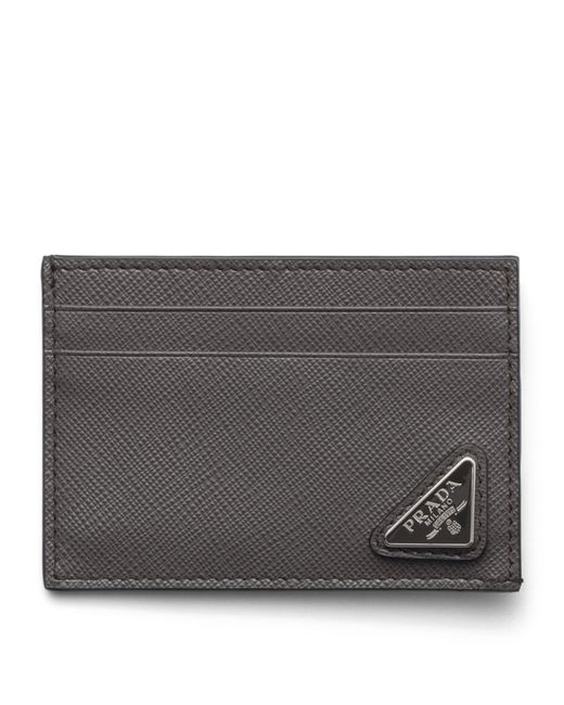 Prada Black Saffiano Leather Money Clip Card Holder for men