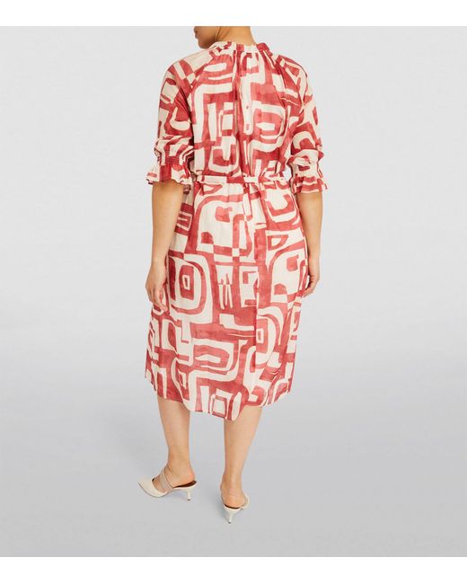 Marina Rinaldi Red Cotton Belted Abstract Print Dress