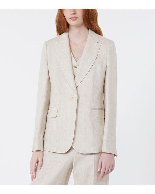 Weekend by Maxmara White Linen Single-Breasted Blazer
