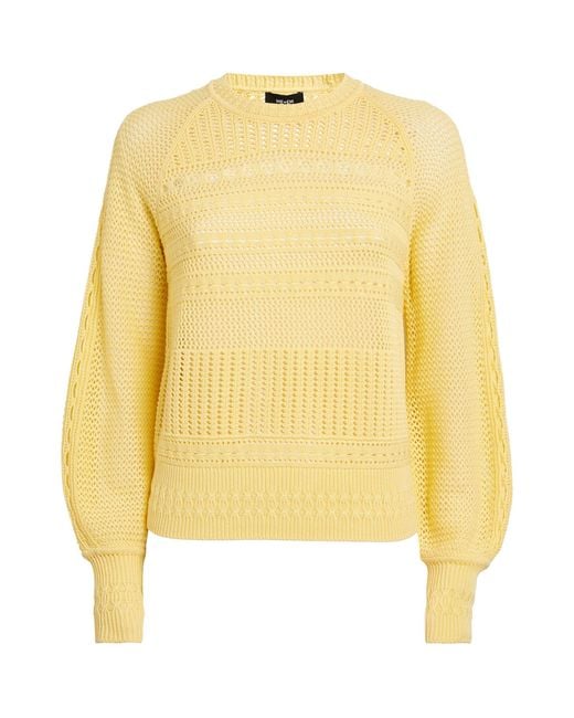 ME+EM Yellow Me+em Cotton-blend Lace-stitch Sweater