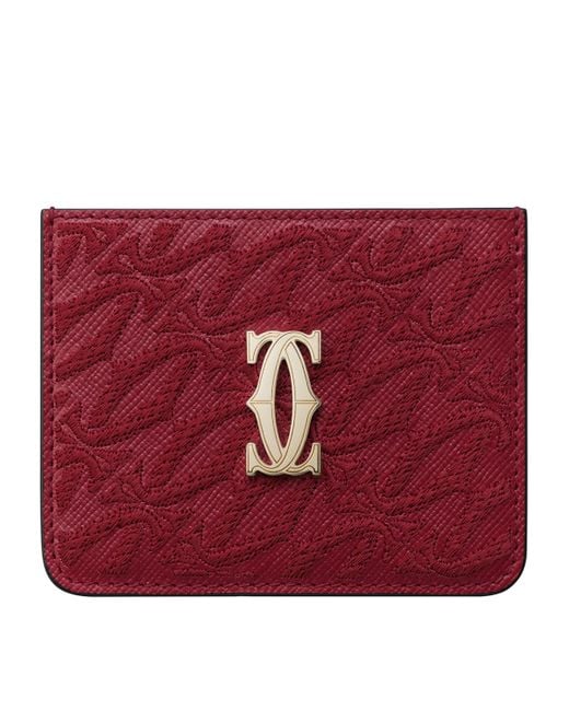 Cartier Leather C De Embroidered Card Holder