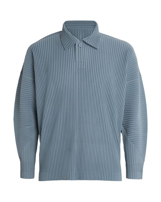 Homme Plissé Issey Miyake Blue Pleated Long-Sleeve Polo Shirt for men