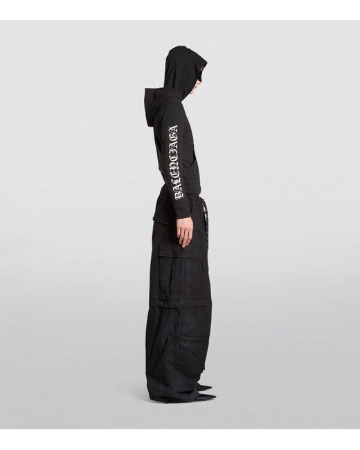 Balenciaga Black Distressed Logo Zip-up Hoodie