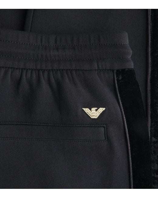 Emporio Armani Black Stretch-Cotton Velvet Sweatpants for men