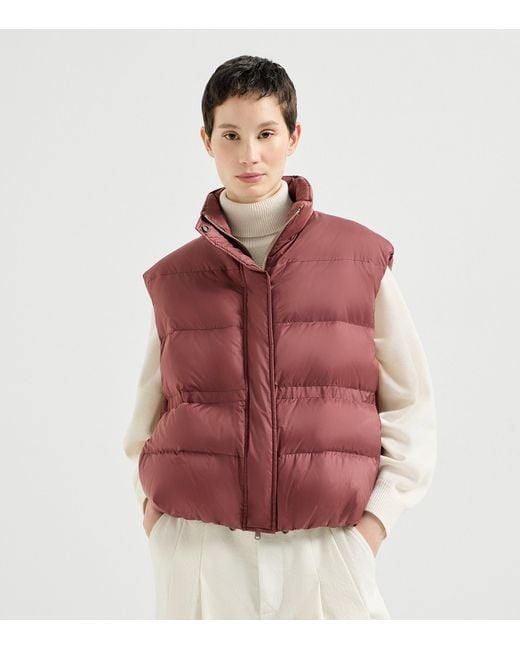 Brunello Cucinelli Red Water-Resistant Monili-Detail Gilet
