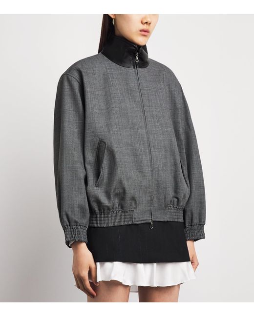 Sandro Gray Wool Leather-Trim Bomber Jacket