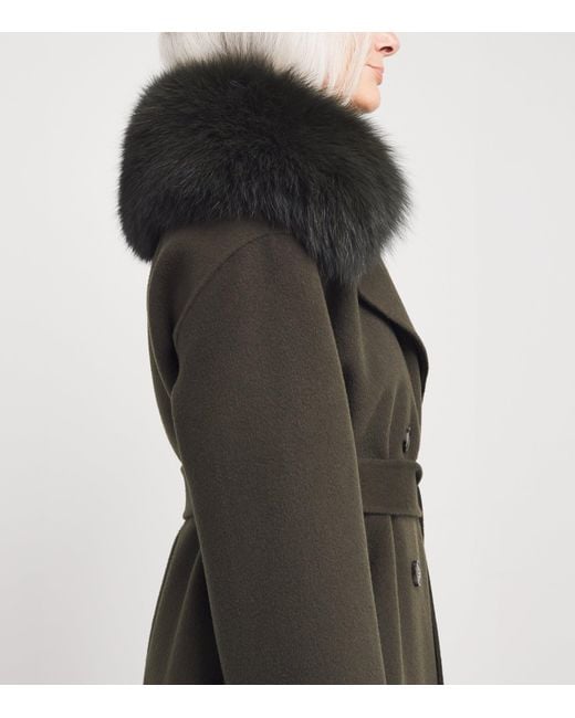 Yves Salomon Black Fur-Trim Double-Breasted Coat