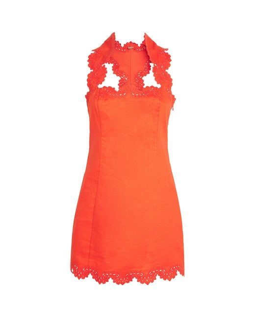 Cult Gaia Red Linen Lace Derry Mini Dress