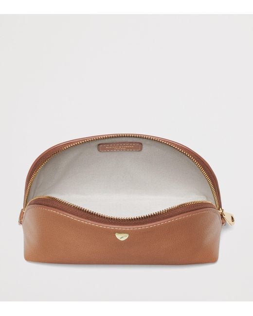 Aspinal Brown Small Grained Leather Cosmetics Case
