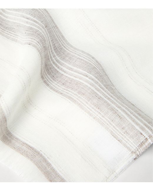 Brunello Cucinelli White Linen Stripe Scarf for men