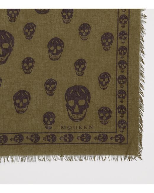 McQueen Green Modal-Silk Skull Scarf for men