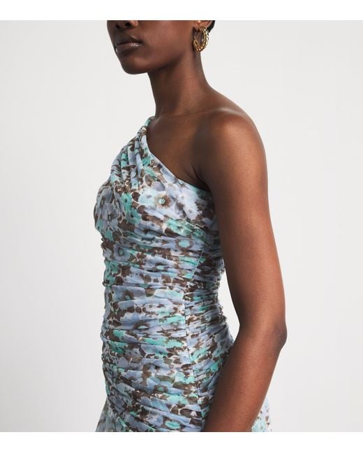 Tory Burch Blue Floral Satin Midi Dress