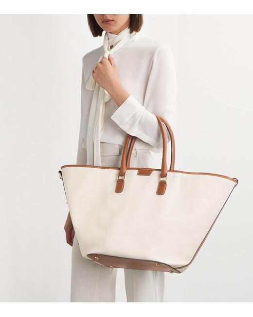 Harrods White Large Canvas Slouchy Tote Bag