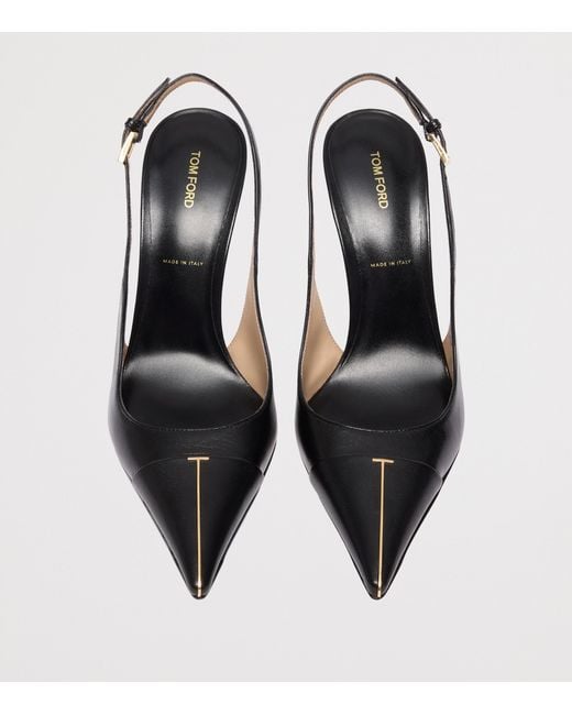 Tom Ford Black Leather T Slingback Pumps