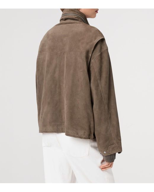 AllSaints Brown Suede Clay Bomber Jacket
