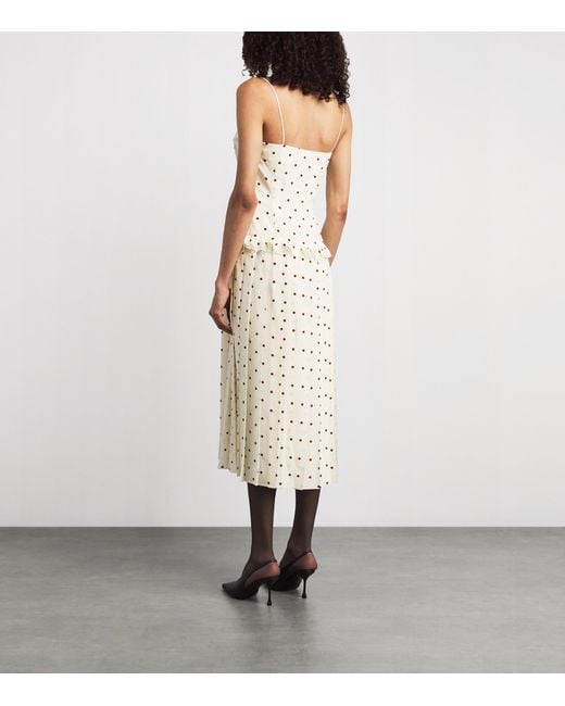 Alessandra Rich White Silk Polka Dot Midi Dress