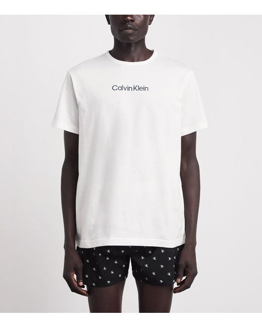 Calvin Klein White Cotton Logo Pyjama Top for men