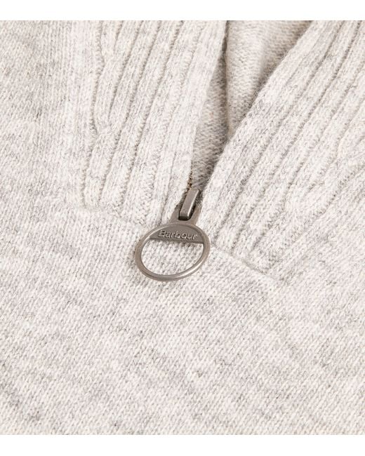 Barbour White Wool Half-Zip Sweater for men
